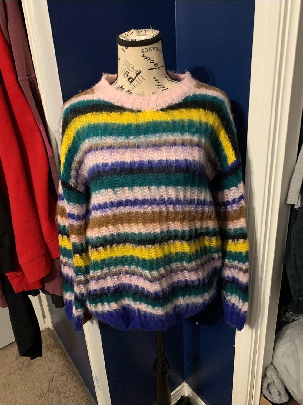 Forever 21 Multicolor Fuzzy Striped Crewneck Sweater